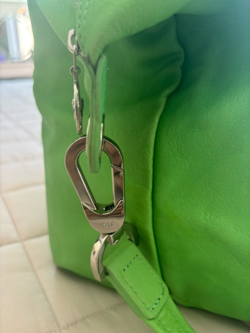 Longchamp Lime Green Leather Satchel with a Longchamp Decorative Scarf - Picture 6 of 10